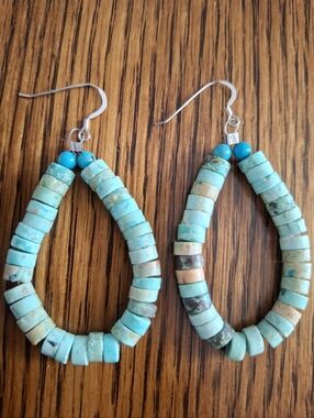 Heishi Turquoise Hoop Earrings Sterling Silver Handmade